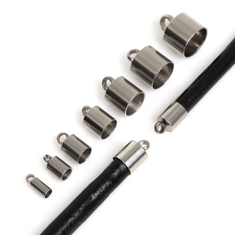 

New Coming 30pcs/lot Hole 2mm 3mm 4mm 5mm 6mm 7mm 8mm 9mm Stainless Steel Cord Crimp End Cap Jewelry For DIY Finding Making