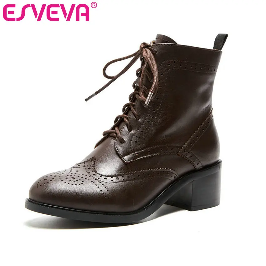ESVEVA 2020 Women Boots Cow Leather+PU Autumn Shoes Zip Ankle Boots Pointed Toe Square Med Heels Lace Up Woman Shoes Size 34-39
ESVEVA 2020 Women Boots Cow Leather+PU Autumn Shoes Zip Ankle Boots Pointed Toe Square Med Heels Lace Up Woman Shoes Size 34-39