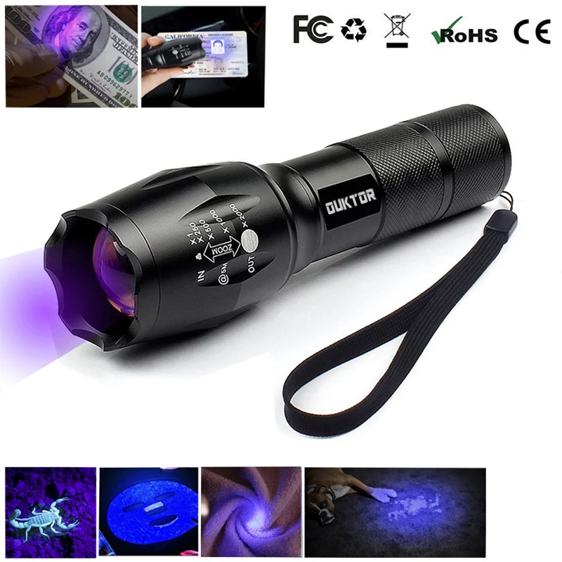

New UV Led Flashlight 365nm Ultra Violets Ultraviolet Flashlight Invisible Zoomable Torch for Pet Stains Hunting Marker Checker