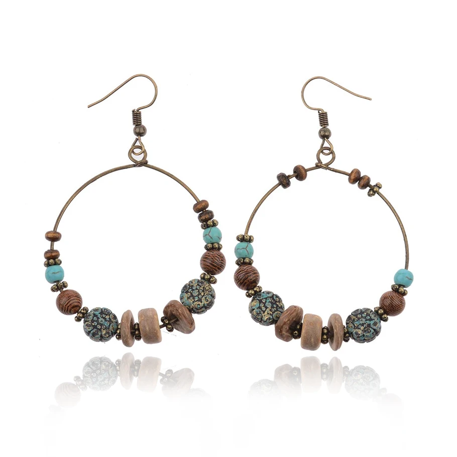 Drop Earrings Retro Vintage Women Wood Crystal Beads Bronze Plated Round Bohemian Pierced Dangle Earrings For Women HQE581
Drop Earrings Retro Vintage Women Wood Crystal Beads Bronze Plated Round Bohemian Pierced Dangle Earrings For Women HQE581