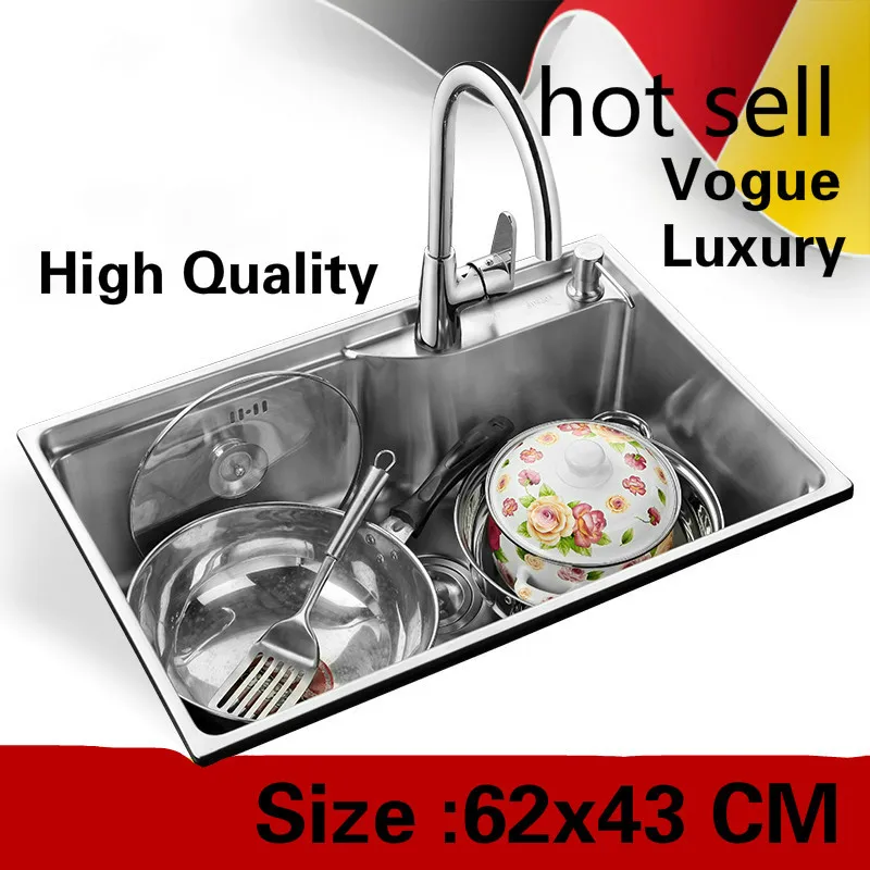 

Free shipping Apartment luxury kitchen single trough sink wash vegetables 304 stainless steel high quality hot sell 62x43 CM