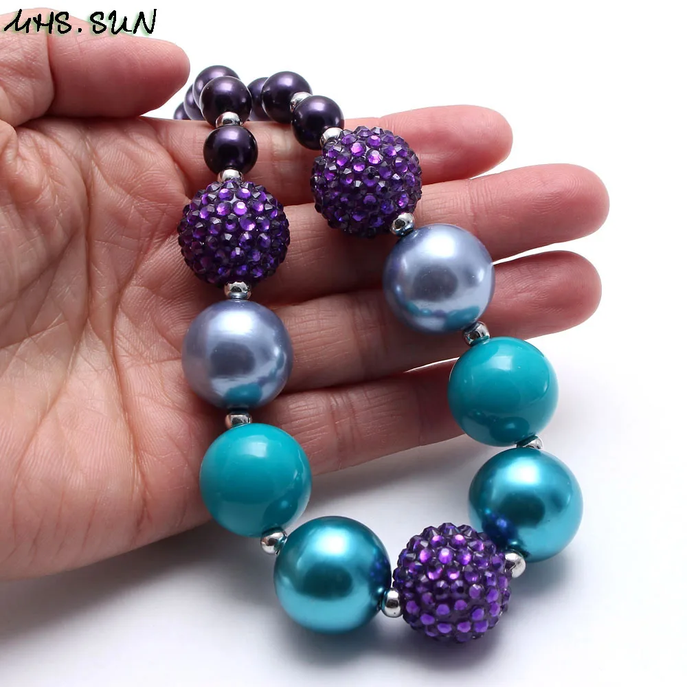 BN616 (8) Fashion Unisex Kids Chunky Beads Necklace Baby Child Chunky Bubblegum Pearl Beads Necklace For Party Gift Jewelry Newest