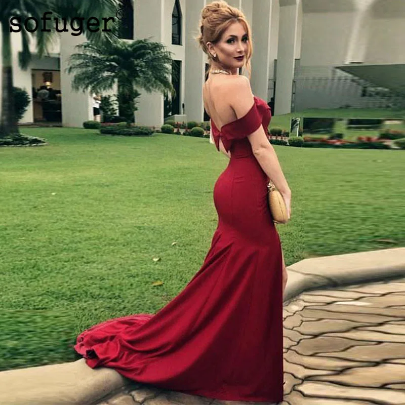 Burgundy Sexy Mermaid Backless Satin Slit Off The Shoulder Evening Floor Length Vestidos De Festa Prom Dresses Party
Burgundy Sexy Mermaid Backless Satin Slit Off The Shoulder Evening Floor Length Vestidos De Festa Prom Dresses Party