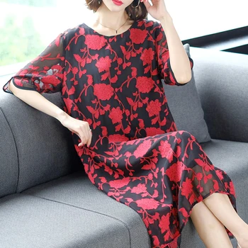 Summer Fashion Women Female Red Floral Pattern Print Loose 3/4 Sleeve Chiffon Dress , Casual Womens 3xl Printed Flower Dresses
Summer Fashion Women Female Red Floral Pattern Print Loose 3/4 Sleeve Chiffon Dress , Casual Womens 3xl Printed Flower Dresses