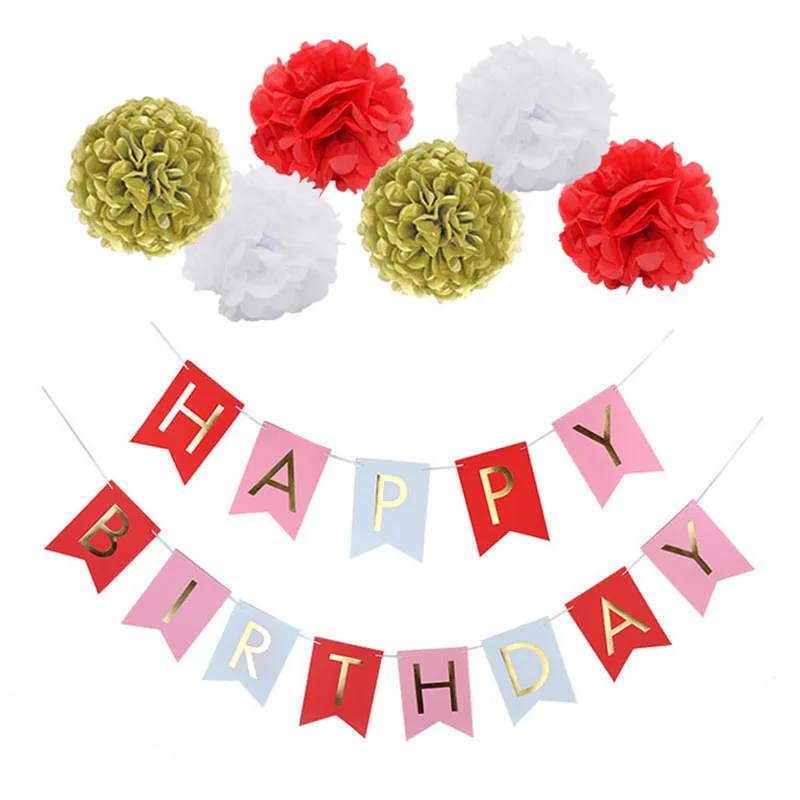 1set Happy Birthday Paper Banner Pompoms Paper Flower Ball Garland Banner Bunting Birthday Party Decoration
1set Happy Birthday Paper Banner Pompoms Paper Flower Ball Garland Banner Bunting Birthday Party Decoration