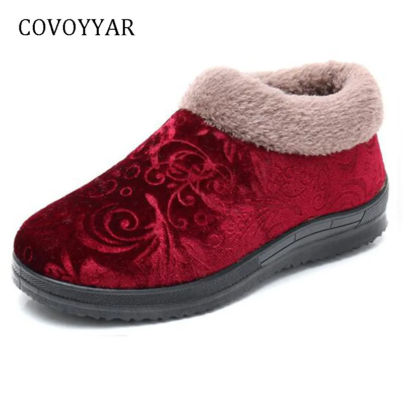 COVOYYAR Retro Women Boots 2018 Comfort Fur-lined Ankle Snow Boots Non-Slip Low Wedge Winter Cotton Shoes Women WBS1053