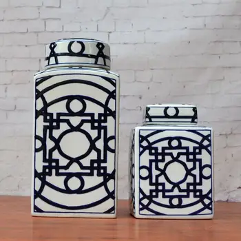 Tao Caicai, the new Chinese blue and white porcelain jar with a lid Home Furnishing square living room decoration Housing soft d
Tao Caicai, the new Chinese blue and white porcelain jar with a lid Home Furnishing square living room decoration Housing soft d