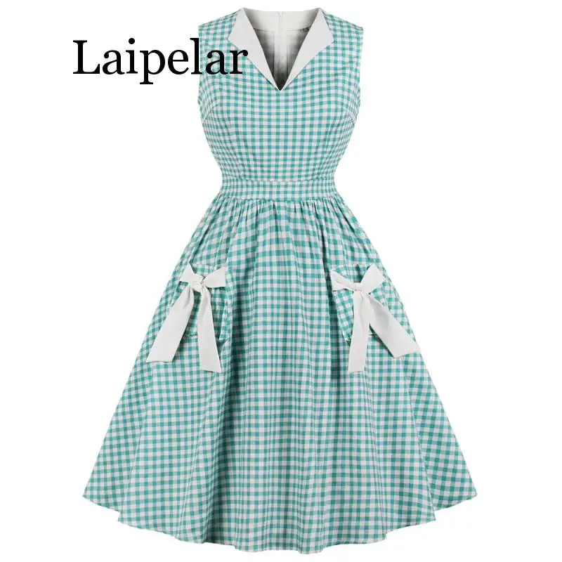 Laipelar Hepburn Vintage Dress Women Green Plaid Check Print Bowknot Pockets Pin Up Summer A-Line Party Dresses Plus Size
Laipelar Hepburn Vintage Dress Women Green Plaid Check Print Bowknot Pockets Pin Up Summer A-Line Party Dresses Plus Size