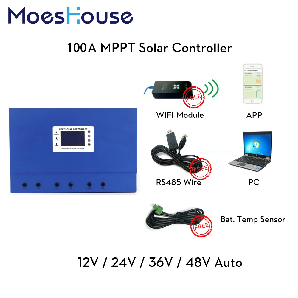 100A 50A Master MPPT Solar System Charge Controller with Mobile Remote Monitor RS485 Communication DC 12V 24V 36V 48V Auto 96V
100A 50A Master MPPT Solar System Charge Controller with Mobile Remote Monitor RS485 Communication DC 12V 24V 36V 48V Auto 96V