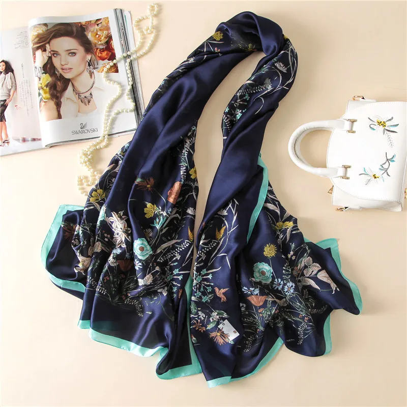 Fashion Silk Scarf Women New Designer Pure Foulard Blue Florals Pashmina Wraps Ladies Silk Shawls Scarves SFN216
Fashion Silk Scarf Women New Designer Pure Foulard Blue Florals Pashmina Wraps Ladies Silk Shawls Scarves SFN216