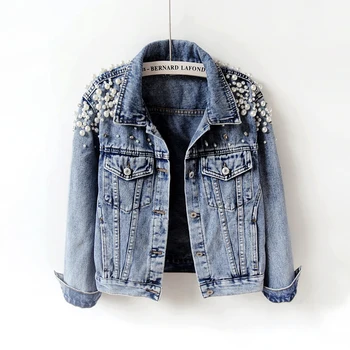 Spring Autumn Women Basic Coats Women Denim Jacket Pearls Beading Fashion Jeans Coat Loose Long Sleeve Jackets 898
Spring Autumn Women Basic Coats Women Denim Jacket Pearls Beading Fashion Jeans Coat Loose Long Sleeve Jackets 898