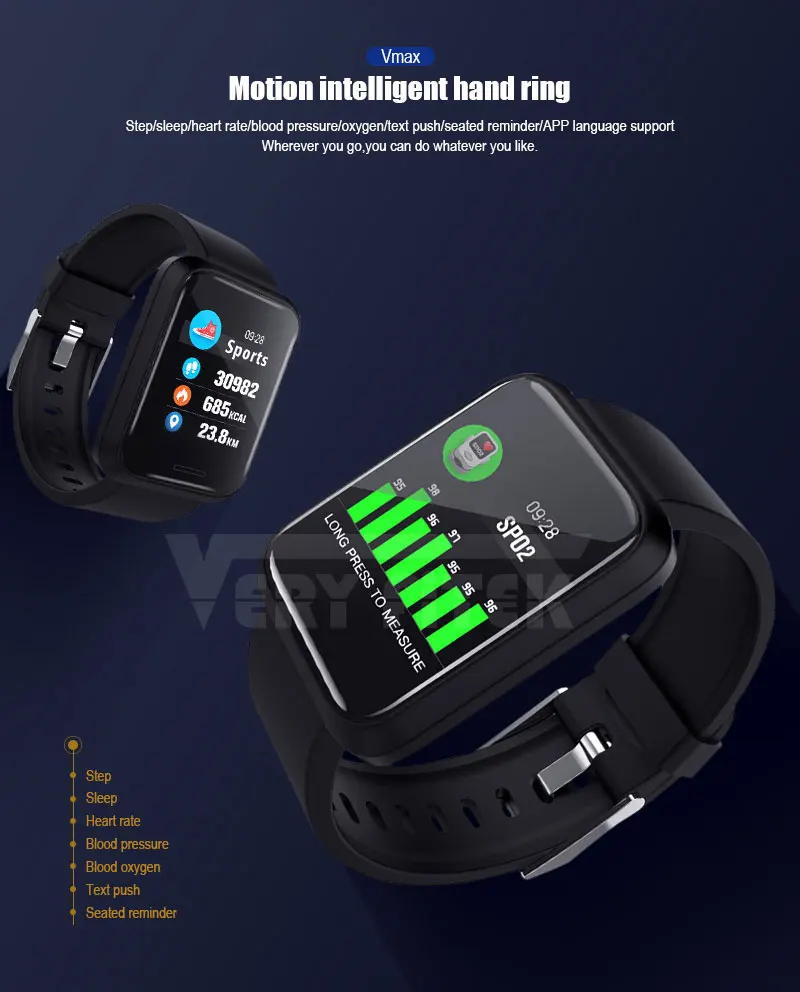 VERY FiTEK Vmax Sport Smart Watch Blood Pressure Oxygen Heart Rate Monitor Customize Watch Dial IP67 Men Women Kids Smartwatch (12)