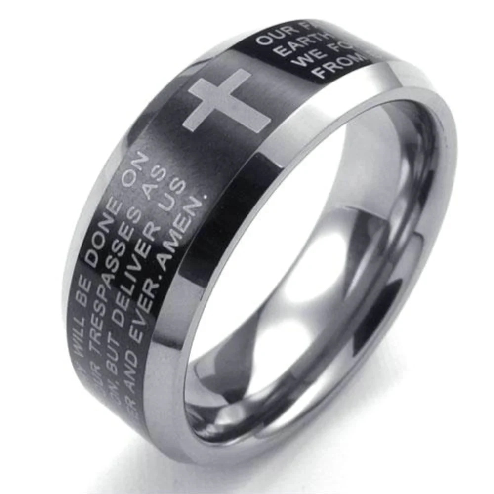 2018 Hot Selling Jewelry Mens WomensRing Stainless Steel 8mm Cross English Lords Prayer Band, Color Black Silver Gift
2018 Hot Selling Jewelry Mens WomensRing Stainless Steel 8mm Cross English Lords Prayer Band, Color Black Silver Gift