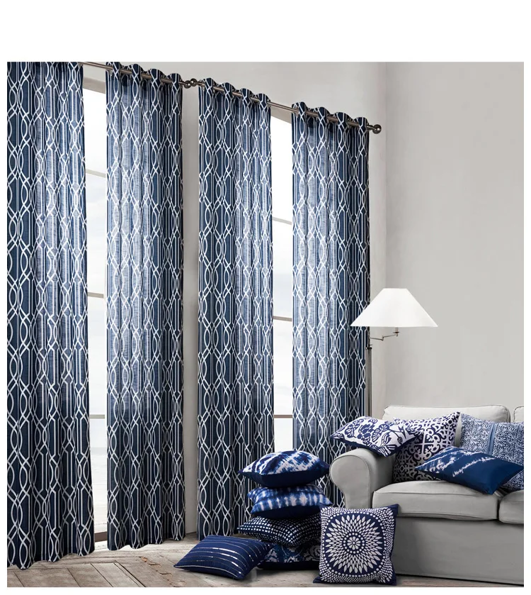 2019 Xyzls Grommet Geometric Pattern Curtains Blue Window