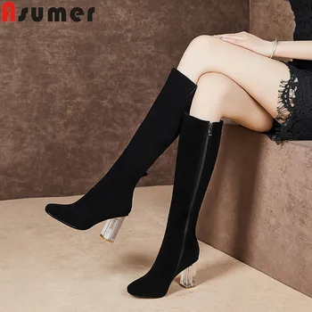 ASUMER fashion new knee high boots round toe zip suede leather shoes autumn winter boots Transparent high heels women boots 2020
ASUMER fashion new knee high boots round toe zip suede leather shoes autumn winter boots Transparent high heels women boots 2020