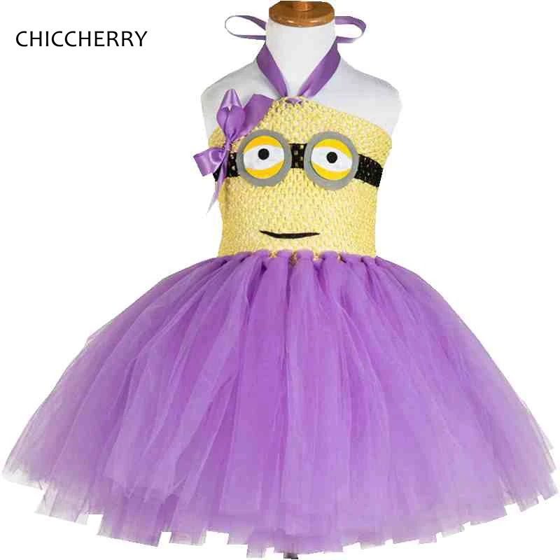 

Pink & Purple Cute Minions Lace Petti Dress Children Girl Dresses Tutu Birthday Outfits Despicable Me Costume Kids Clothes