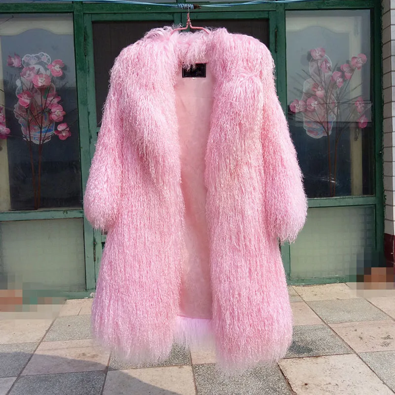 

2018 New real Mongolia Sheep Fur coat Women full pelt Sheep Fur Jacket 80cm fur coat customized plus Size Free Shipping F1060