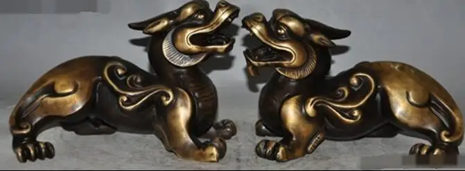 S01327 China fengshui bronze PiXiu Phylactery Guardian Beast Unicorn Animal Statue Pair B0403
S01327 China fengshui bronze PiXiu Phylactery Guardian Beast Unicorn Animal Statue Pair B0403