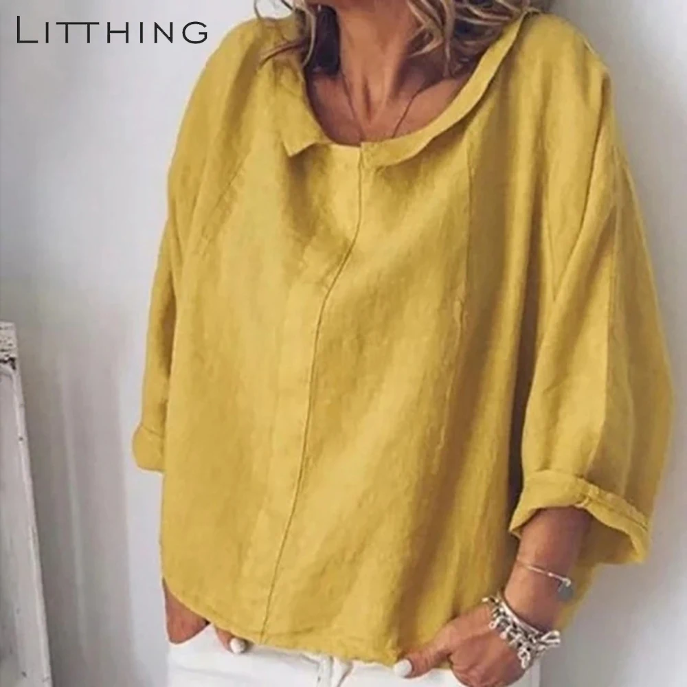 LITTHING 2019 Summer Women Solid Tops Blouses Casual Full-quarter Sleeve Lapel Linen Blouse Female Shirts Blouse Plus Size S-5XL
LITTHING 2019 Summer Women Solid Tops Blouses Casual Full-quarter Sleeve Lapel Linen Blouse Female Shirts Blouse Plus Size S-5XL