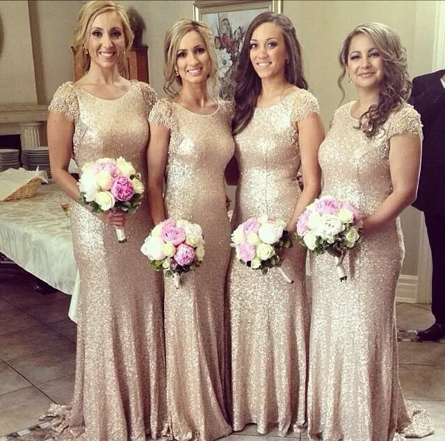 Bridesmaid Dresses Real Image Rose Gold Sequin Dress To Wedding Party Long Bridesmaid Dresses 2017 Robe