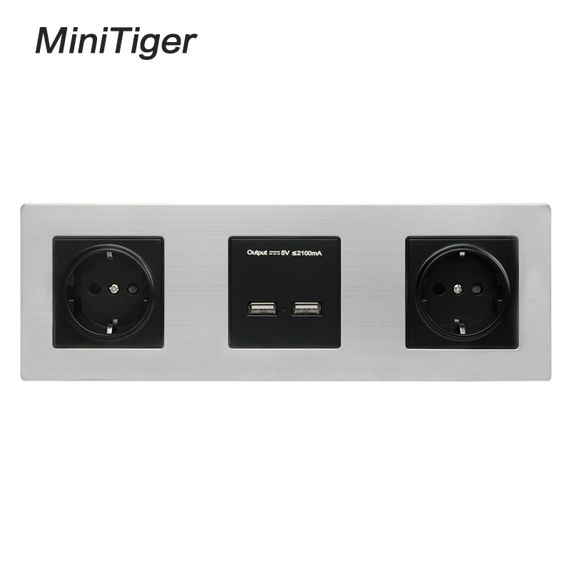 Minitiger Wall Stainless Steel Panel Double Socket 16A EU Electrical Outlet Dual USB Smart Charging Port 5V 2A Output Black
Minitiger Wall Stainless Steel Panel Double Socket 16A EU Electrical Outlet Dual USB Smart Charging Port 5V 2A Output Black