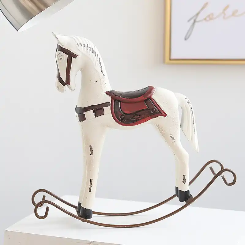 Vintage Style Wood Rocking Horse Animal Decoration Wood Carving