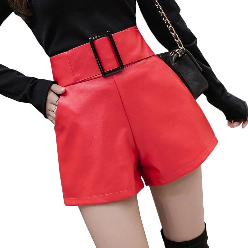 Women black PU leather shorts belted pocket high waist short femme ladies wide leg pantalones cortos korean autumn winter shorts
Women black PU leather shorts belted pocket high waist short femme ladies wide leg pantalones cortos korean autumn winter shorts