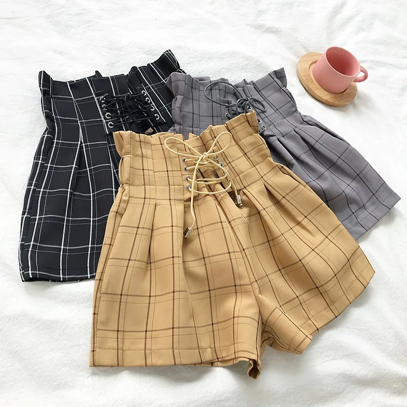 Women Tie Waist Plaid Shorts Summer High Waist Shorts Elastic Waist Ladies Elegant Shorts
Women Tie Waist Plaid Shorts Summer High Waist Shorts Elastic Waist Ladies Elegant Shorts