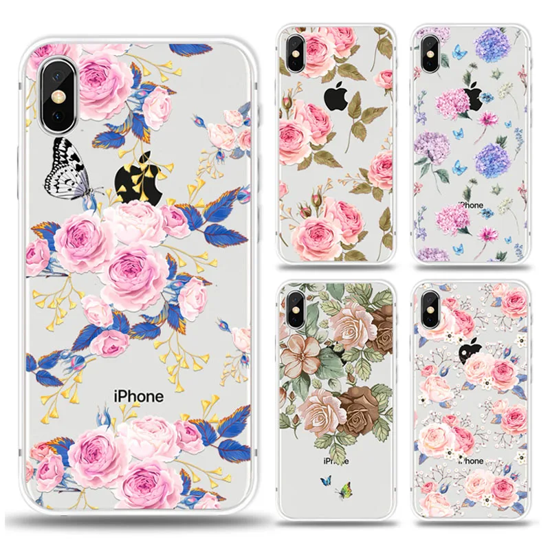 KIPX1027_2_JONSNOW For iPhone 7 Flowers Pattern Soft Case For iPhone 6 6S 7 8 Plus Clear Back Cover for iPhone 5 5S SE Capa Coque Fundas