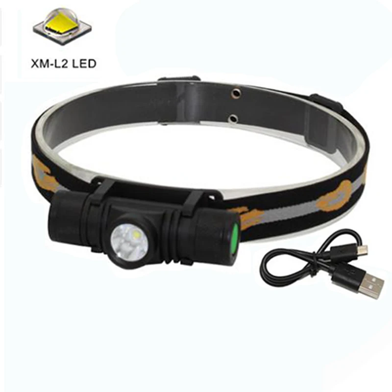 USB перезаряжаемая XM L2 светодиодная фара с 4 режимным увеличением налобный фонарь