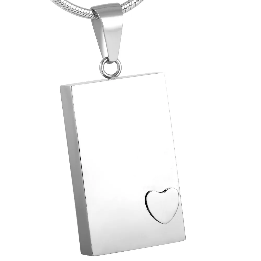 IJD2477 Hot Selling Rectangle With Small Heart Charm Stainless Steel Cremation Urn Necklace Engravable Memorial Ashes Pendant
IJD2477 Hot Selling Rectangle With Small Heart Charm Stainless Steel Cremation Urn Necklace Engravable Memorial Ashes Pendant