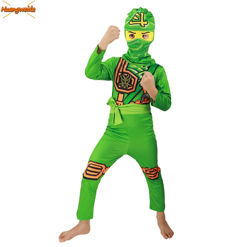 Ninja Costume Kids Children Halloween for Fancy Party Dress Cosplay Anime Superhero Jumpsuits Green Clothes |