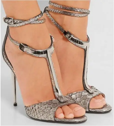 Stylish T-bar ankle buckle high heel sandals women open toe Crocodile leather metal heel sandal metal decoration thin heel pumps
Stylish T-bar ankle buckle high heel sandals women open toe Crocodile leather metal heel sandal metal decoration thin heel pumps