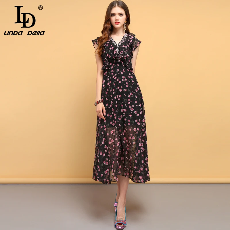 LD LINDA DELLA Fashion Designer Summer Dress Women's Sexy V-Neck Ruffles Beading Floral Printed Elegant Vintage Vacation Dresses
LD LINDA DELLA Fashion Designer Summer Dress Women's Sexy V-Neck Ruffles Beading Floral Printed Elegant Vintage Vacation Dresses
