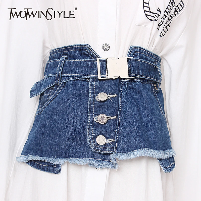 TWOTWINSTYLE Elegant Belt For Women High Waist Denim Patchwork Tassel Vintage Dresses Accessories Fashion 2019 Summer New
TWOTWINSTYLE Elegant Belt For Women High Waist Denim Patchwork Tassel Vintage Dresses Accessories Fashion 2019 Summer New