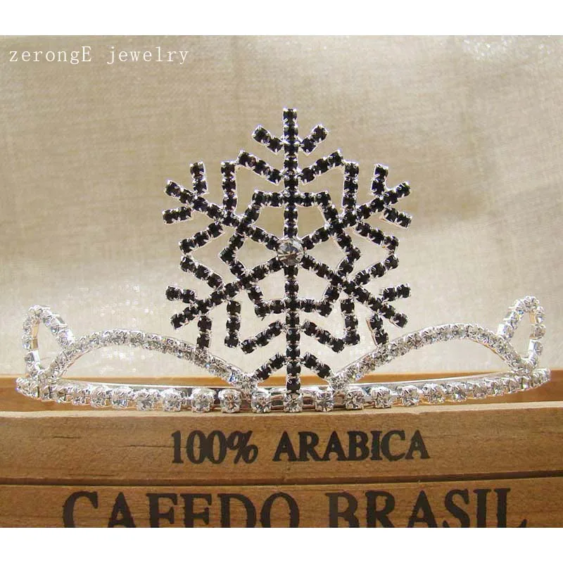 

Hot sale silver snowflake christmas tiara black/blue colorful rhinestone tiara girls holdiay hair decoration tiara