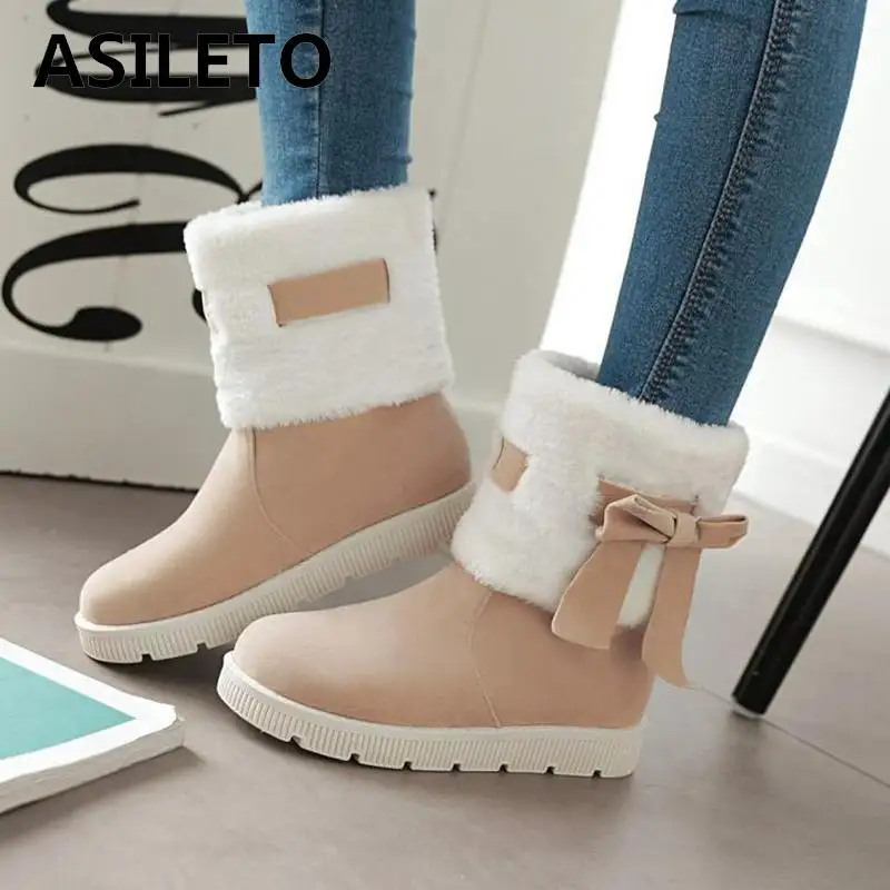 ASILETO Women's Winter Snow Boots Platform Ankle Boots bow knot faux suede shoes ladies fur booties low heels footwear bota 811
ASILETO Women's Winter Snow Boots Platform Ankle Boots bow knot faux suede shoes ladies fur booties low heels footwear bota 811