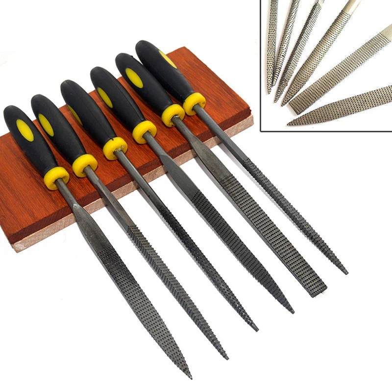 Durable 6pcs Mayitr Small Wooden Rasp Set Flat Round Square Triangle Halbrund Needle Files Woodworking DIY Tools