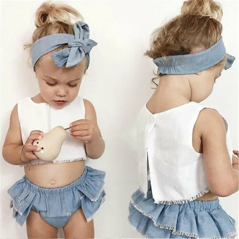 Newborn Baby Girl cute Denim suit Sleeveless white vest Tops and Ruffle Shorts briefs and Headband 3pcs Outfit Clothes
Newborn Baby Girl cute Denim suit Sleeveless white vest Tops and Ruffle Shorts briefs and Headband 3pcs Outfit Clothes