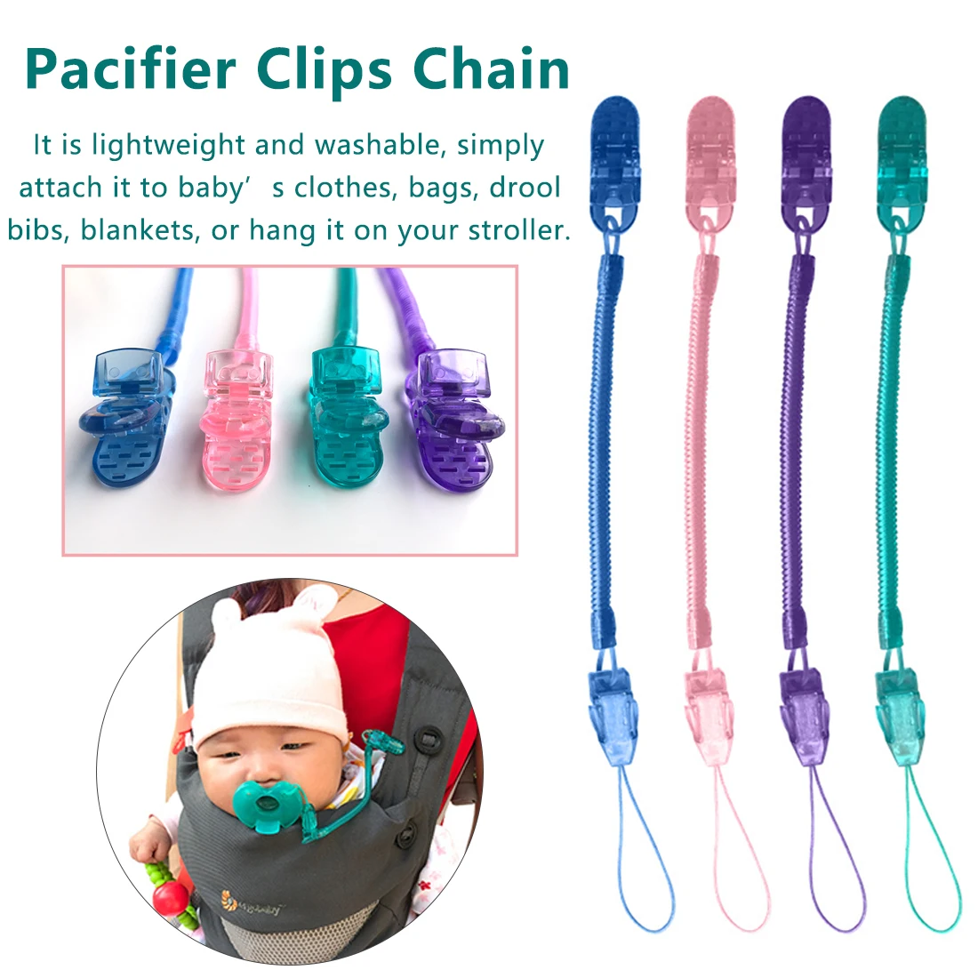 4 Colors Baby Infant Toddler Dummy Pacifier Spring Soother Nipple Clip Chain Holder Strap teether toy
4 Colors Baby Infant Toddler Dummy Pacifier Spring Soother Nipple Clip Chain Holder Strap teether toy