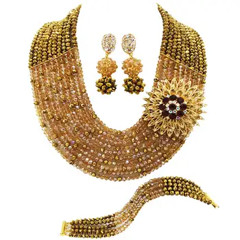 Fashion Golden Brown Gold AB Nigerian Wedding African Beads Jewelry Set Crystal Multistrands Necklace 10C-SZ011
Fashion Golden Brown Gold AB Nigerian Wedding African Beads Jewelry Set Crystal Multistrands Necklace 10C-SZ011