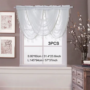 

3PCS Jacquard Waterfall Valance Luxury Silver Wire Curtain Valance for Living Room Rod Pocket Valance Gauze Bedroom Decoration