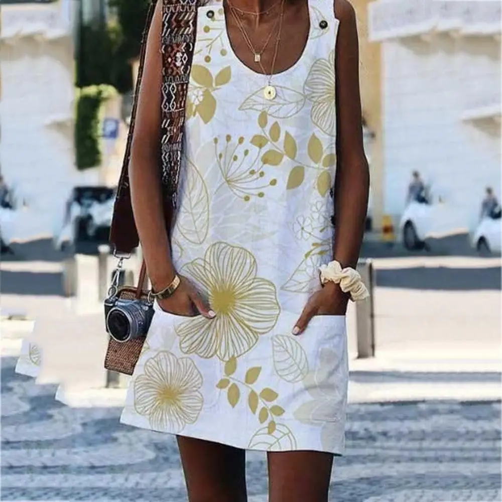 2019 Summer Dress Women Polyester Loose Printed Sleeveless Pocket O Neck Casual Dress Fashion Female Dresses vestidos de festa
2019 Summer Dress Women Polyester Loose Printed Sleeveless Pocket O Neck Casual Dress Fashion Female Dresses vestidos de festa