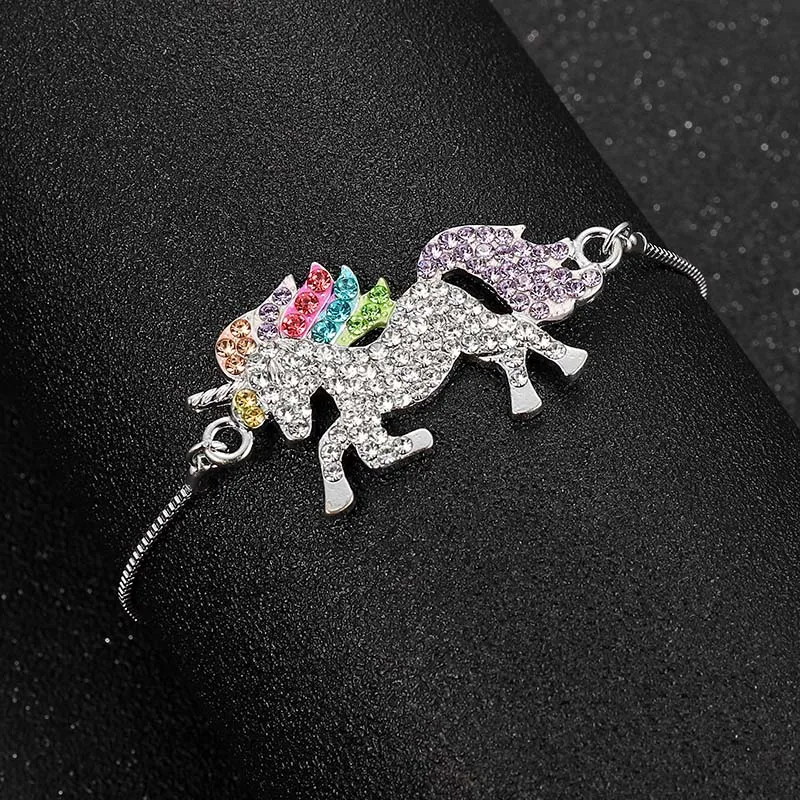 Silver Crystal Unicorn Horse Alloy Pendant Chain Bracelet for Women Girl Friendship Adjustable Bracelets Gift Bangles Jewelry 
Silver Crystal Unicorn Horse Alloy Pendant Chain Bracelet for Women Girl Friendship Adjustable Bracelets Gift Bangles Jewelry