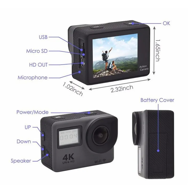 Экшн камера Sansnail 4K Wi Fi экран 2 0 дюйма Full HD Allwinner 30 кадров/с|Экшн-камеры| |