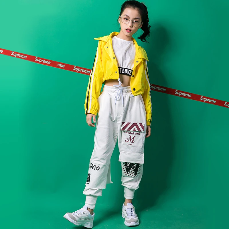 Jazz Dance Costumes Kids Hip Hop Clothing For Girls Yellow Jacket White Vest Pants Children Street Clothes Show Wear DNV10418
Jazz Dance Costumes Kids Hip Hop Clothing For Girls Yellow Jacket White Vest Pants Children Street Clothes Show Wear DNV10418