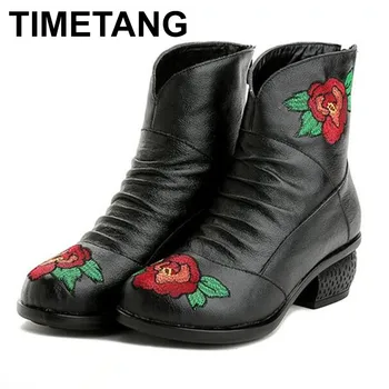 TIMETANG Genuine Leather Women Shoes Embroidered Square Low Heel Ankle Boots Women Winter Boots Large Size Short Plush inside
TIMETANG Genuine Leather Women Shoes Embroidered Square Low Heel Ankle Boots Women Winter Boots Large Size Short Plush inside