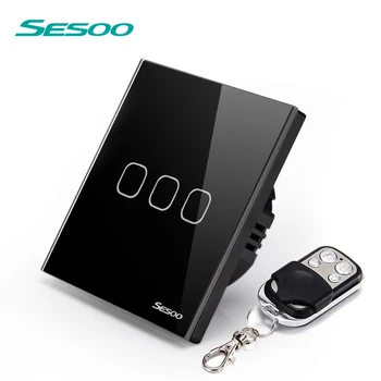 SESOO EU/UK Standard remote control switch 110-240v 3 Gang 1 LED wall lamp switch crystal steel glass panel
SESOO EU/UK Standard remote control switch 110-240v 3 Gang 1 LED wall lamp switch crystal steel glass panel