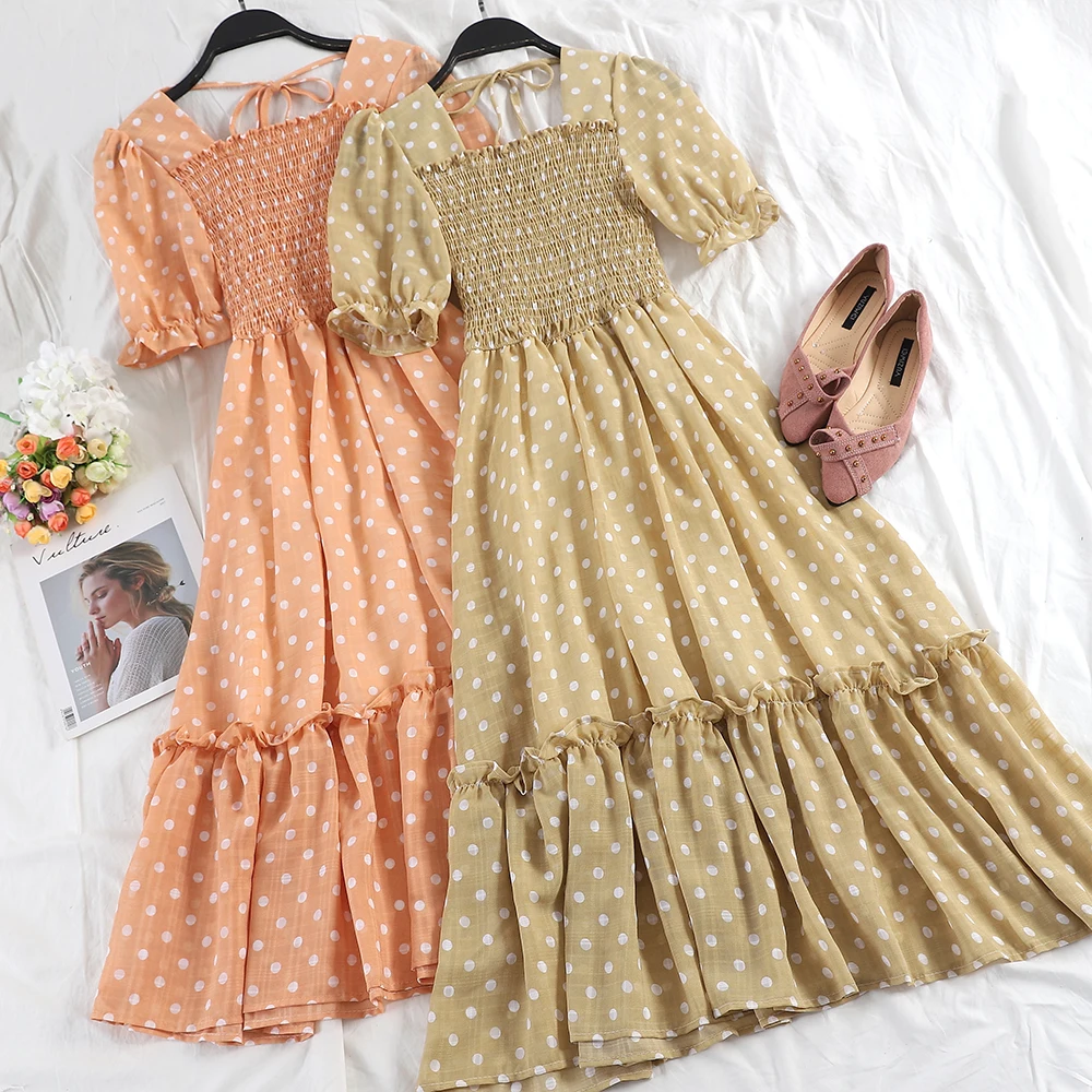 Women Summer Bandage Polka Dot Chiffon Ruffles Dress Casual Short Flare Sleeve Elastic Slim High Waist Pleated Pullover Dress
Women Summer Bandage Polka Dot Chiffon Ruffles Dress Casual Short Flare Sleeve Elastic Slim High Waist Pleated Pullover Dress