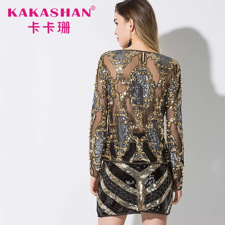 2018 Sexy Sequin Lace Mesh Long Sleeve Shirt Top O-Neck Beading Embroidery Leaf Vintage See-Through Women Party Blouse Tunic
2018 Sexy Sequin Lace Mesh Long Sleeve Shirt Top O-Neck Beading Embroidery Leaf Vintage See-Through Women Party Blouse Tunic